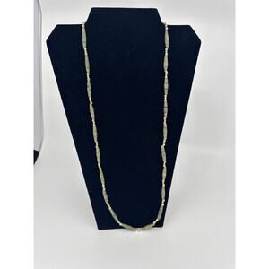 Vintage Womens Necklace Handmade Green Rolled Paper /w Gold Tone Beads